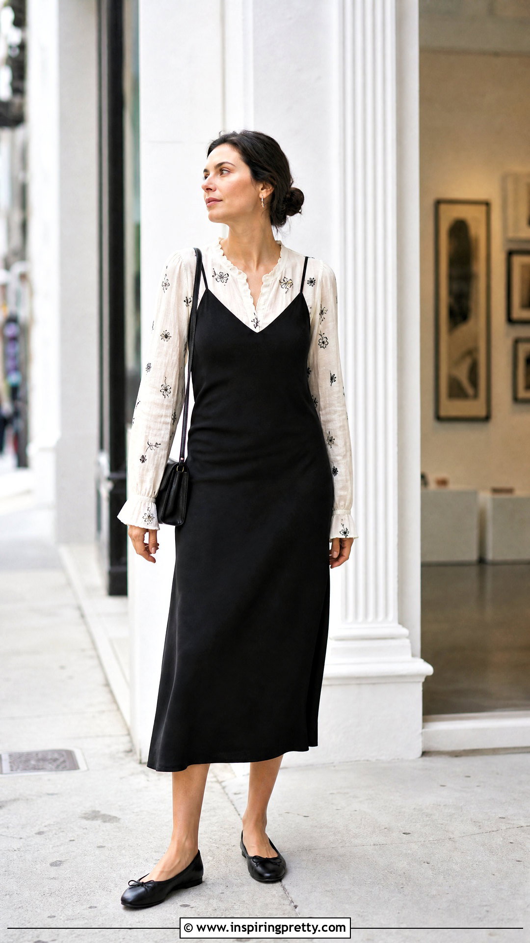 Embroidered Top With a Slip Dress - 50 embroidered tops outfit ideas