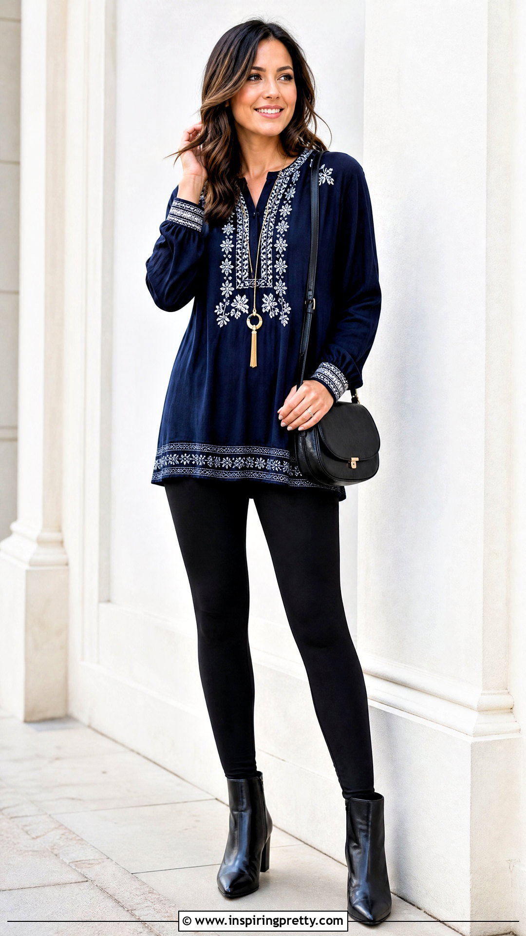 Embroidered Tunic Top With Leggings - 50 embroidered tops outfit ideas