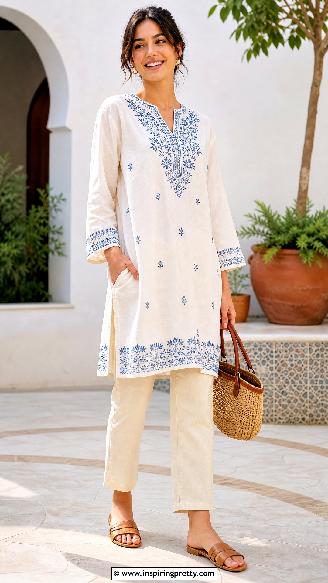 Embroidered Tunic Top With Pockets And Neutral Trousers - 20 tunic tops with pockets