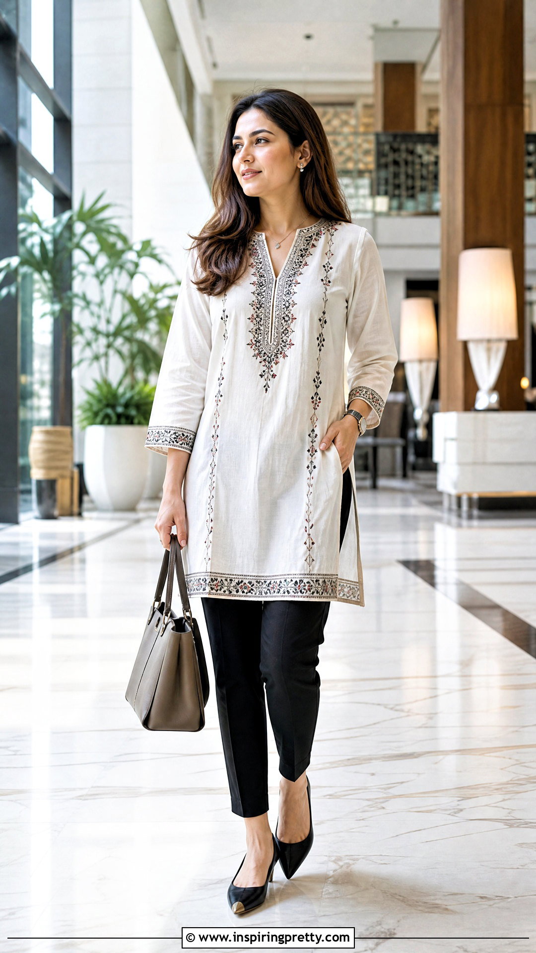 Embroidered Tunic Top With Slim Pants - 20 Fashion Inspiration For Embroidered Tops outfit ideas