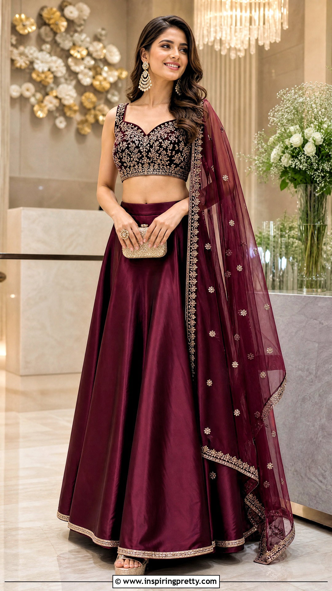 Embroidered Velvet Crop Top With Plain Lehenga - 50 velvet crop top designs for lehengas