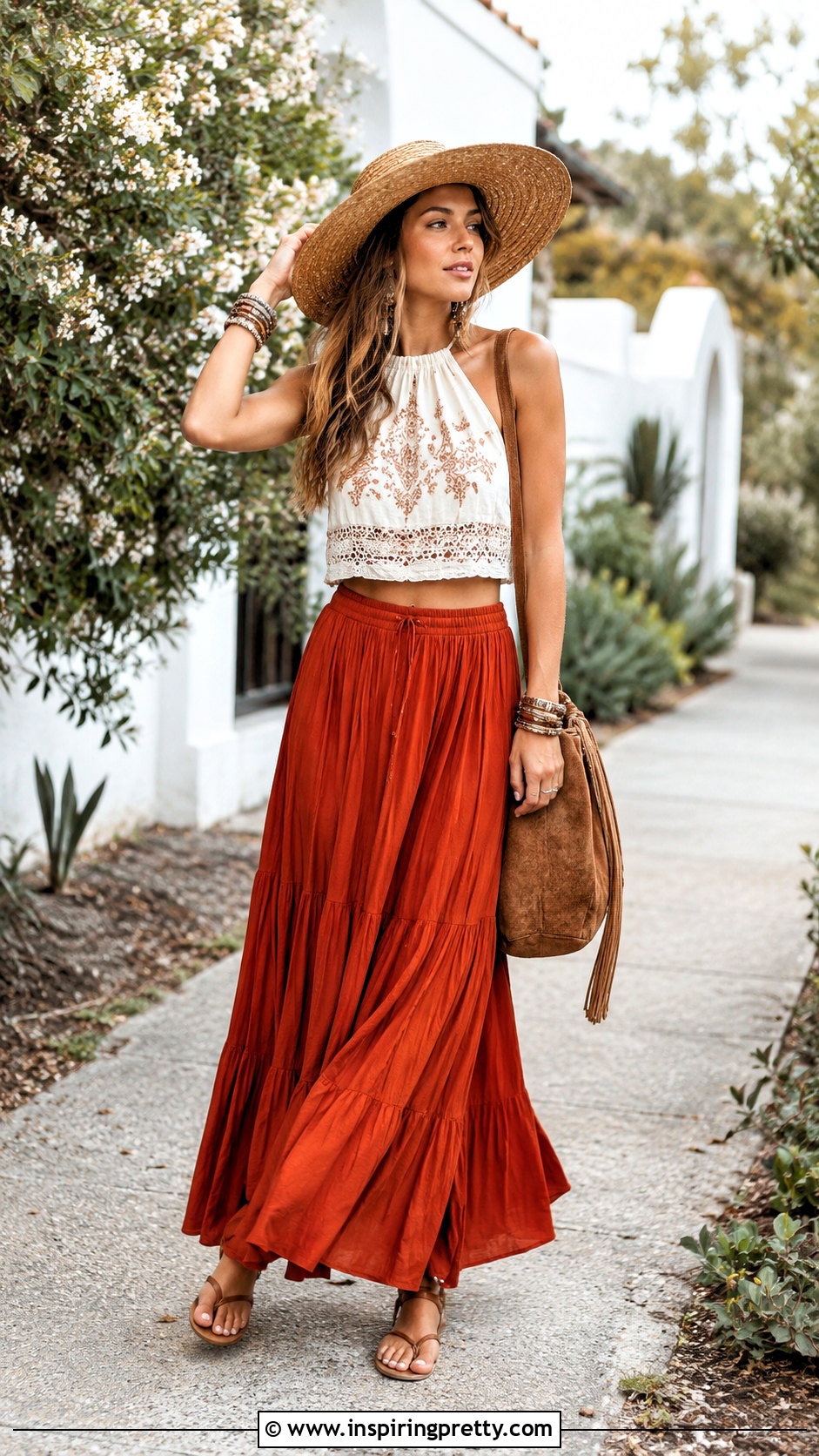 Embroidered Vintage Halter Top With Peasant Skirt - 50 vintage halter top outfit ideas