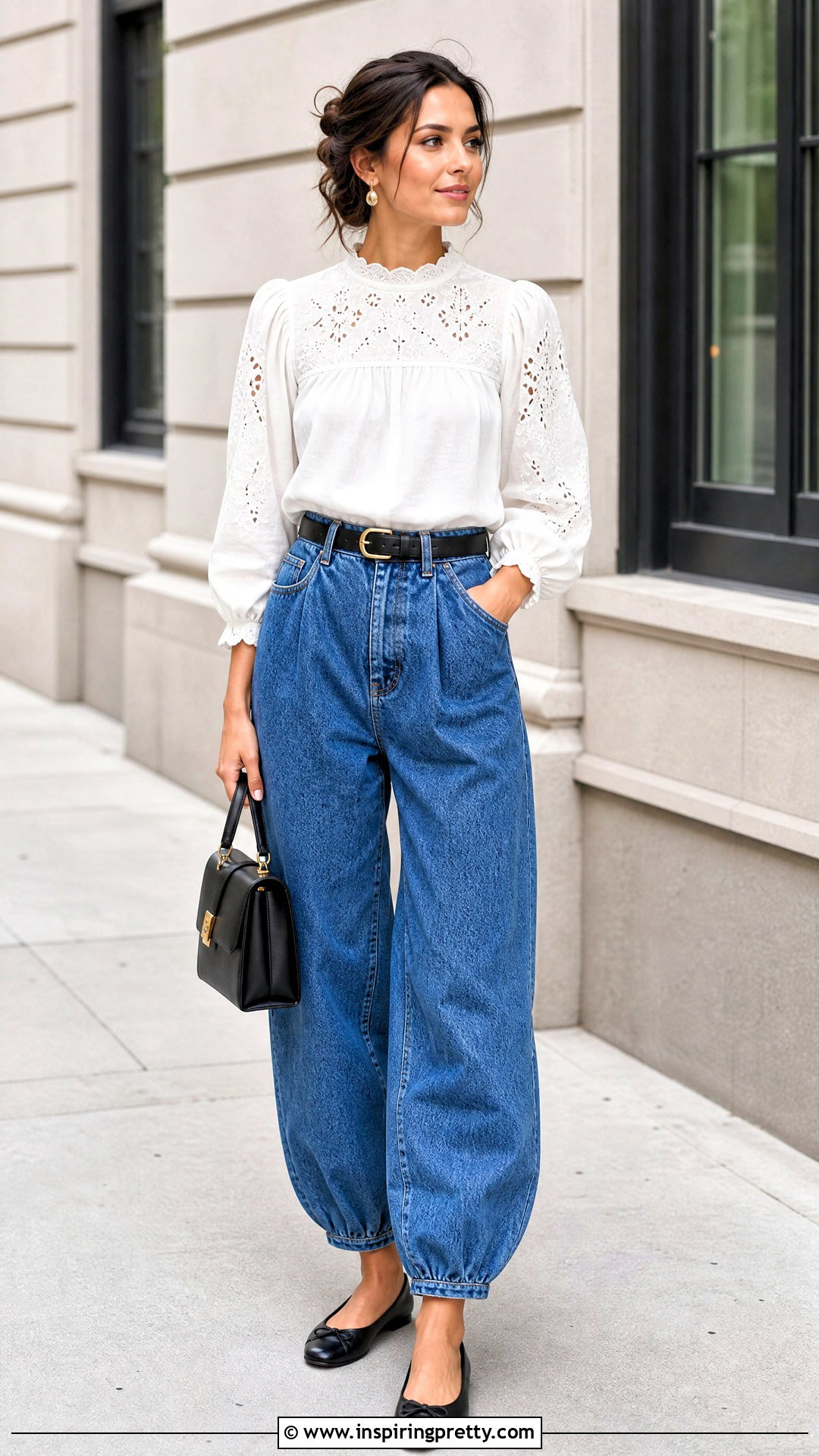 Embroidery Top With Balloon Jeans - 50 embroidery top outfit ideas