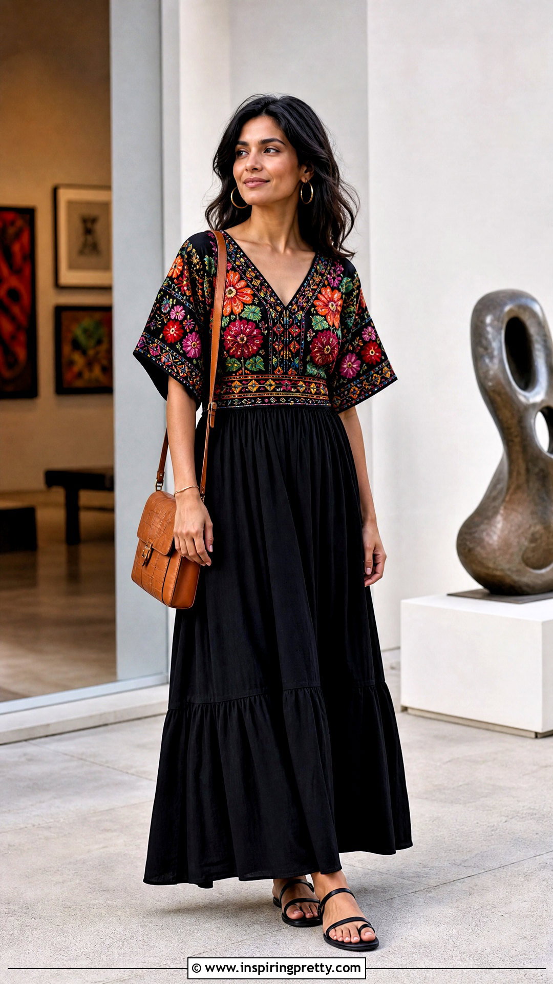 Embroidery Top With Black Maxi Skirt - 50 embroidery top outfit ideas