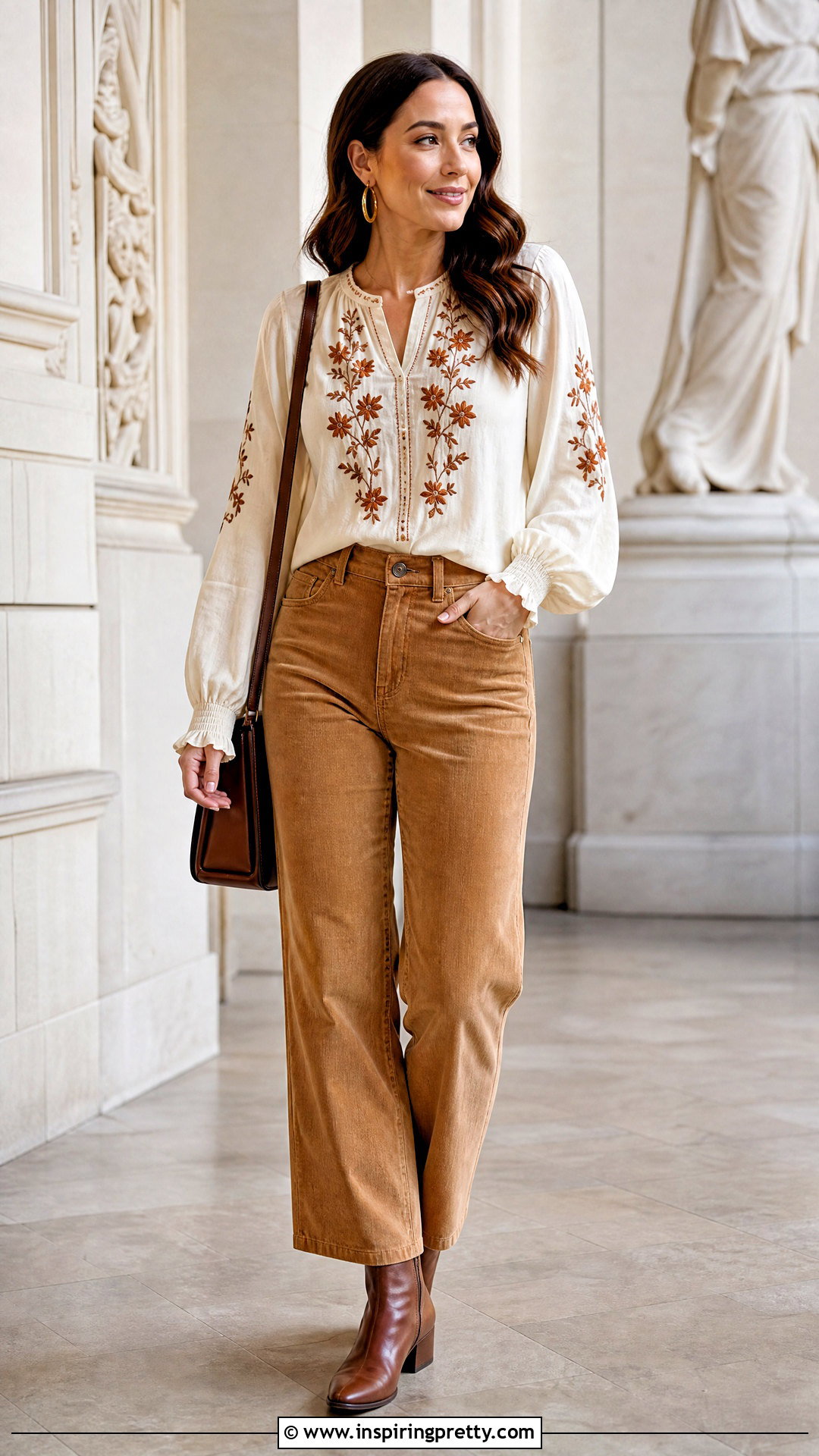 Embroidery Top With Corduroy Pants - 50 embroidery top outfit ideas