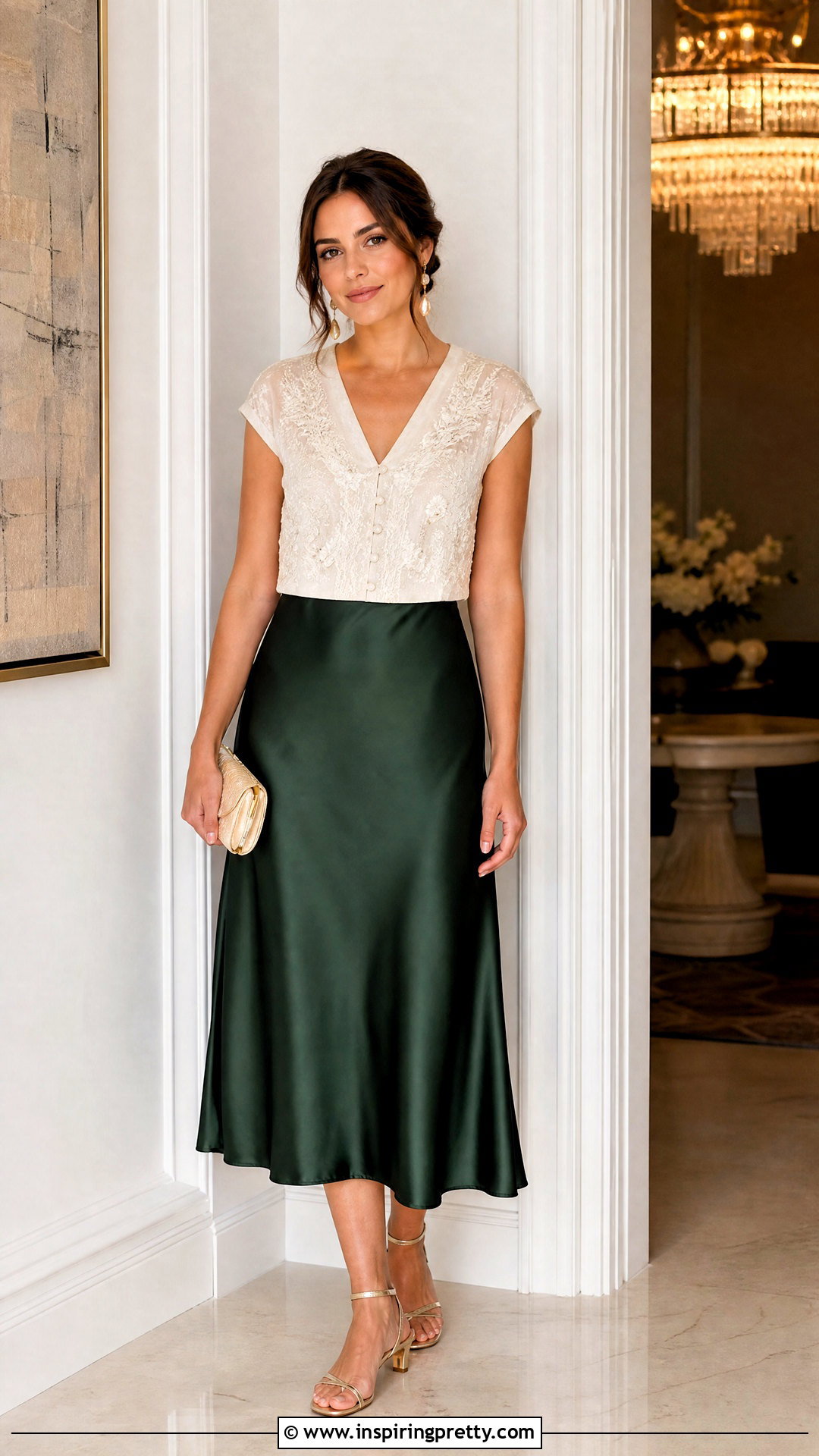 Embroidery Top With Satin Midi Skirt - 50 embroidery top outfit ideas