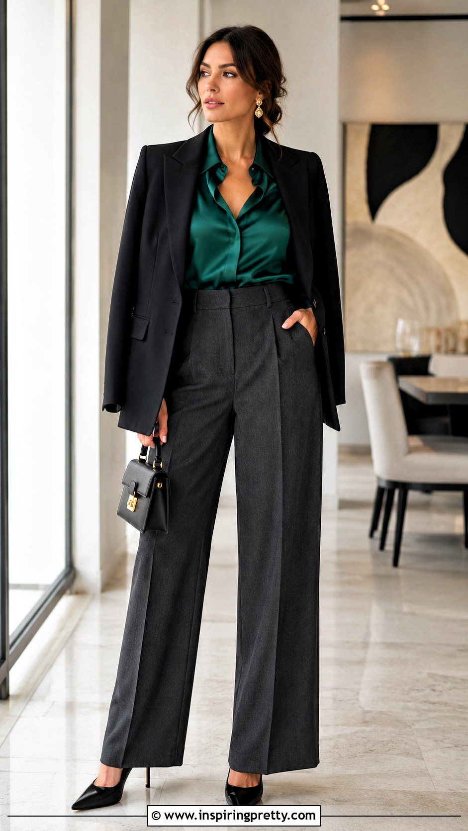 Emerald Green Blouse With Grey Pants - what top goes with grey pants (20 ways)