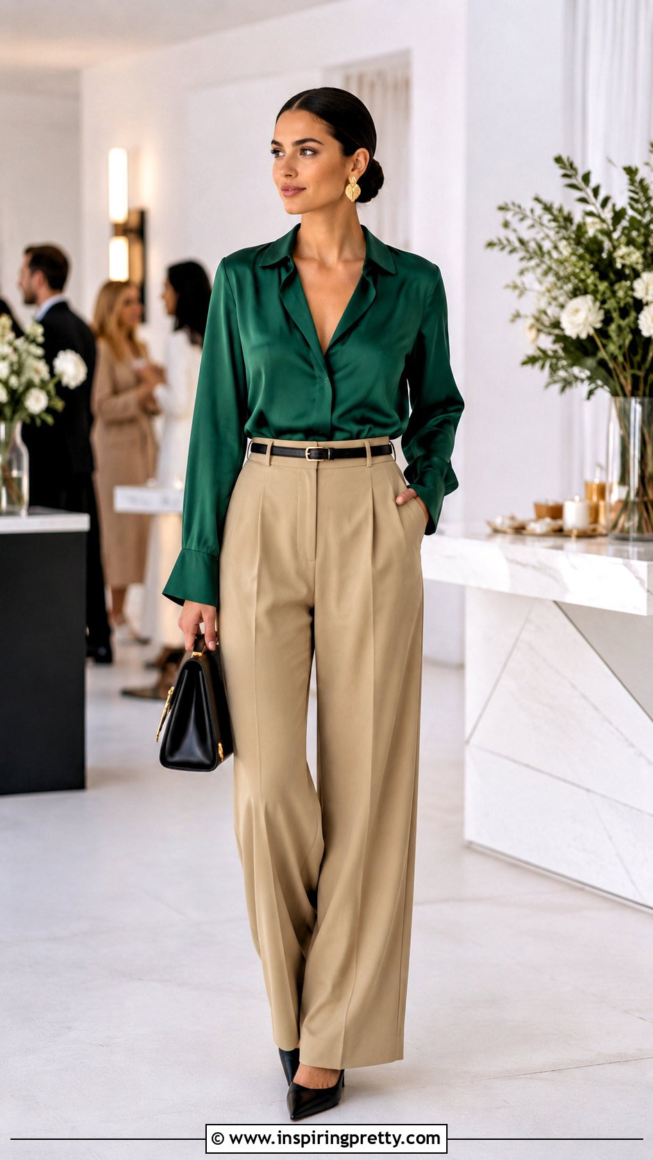 Emerald Green Blouse With Khaki Pants And Black Heels - 25 tops that go with khaki pants