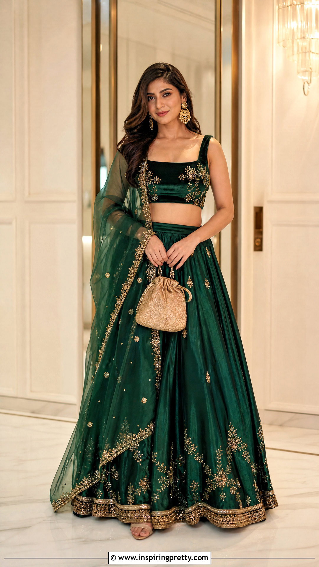 Emerald Green Crop Top Lehenga - 50 Modern Lehenga Designs Crop Tops outfit ideas