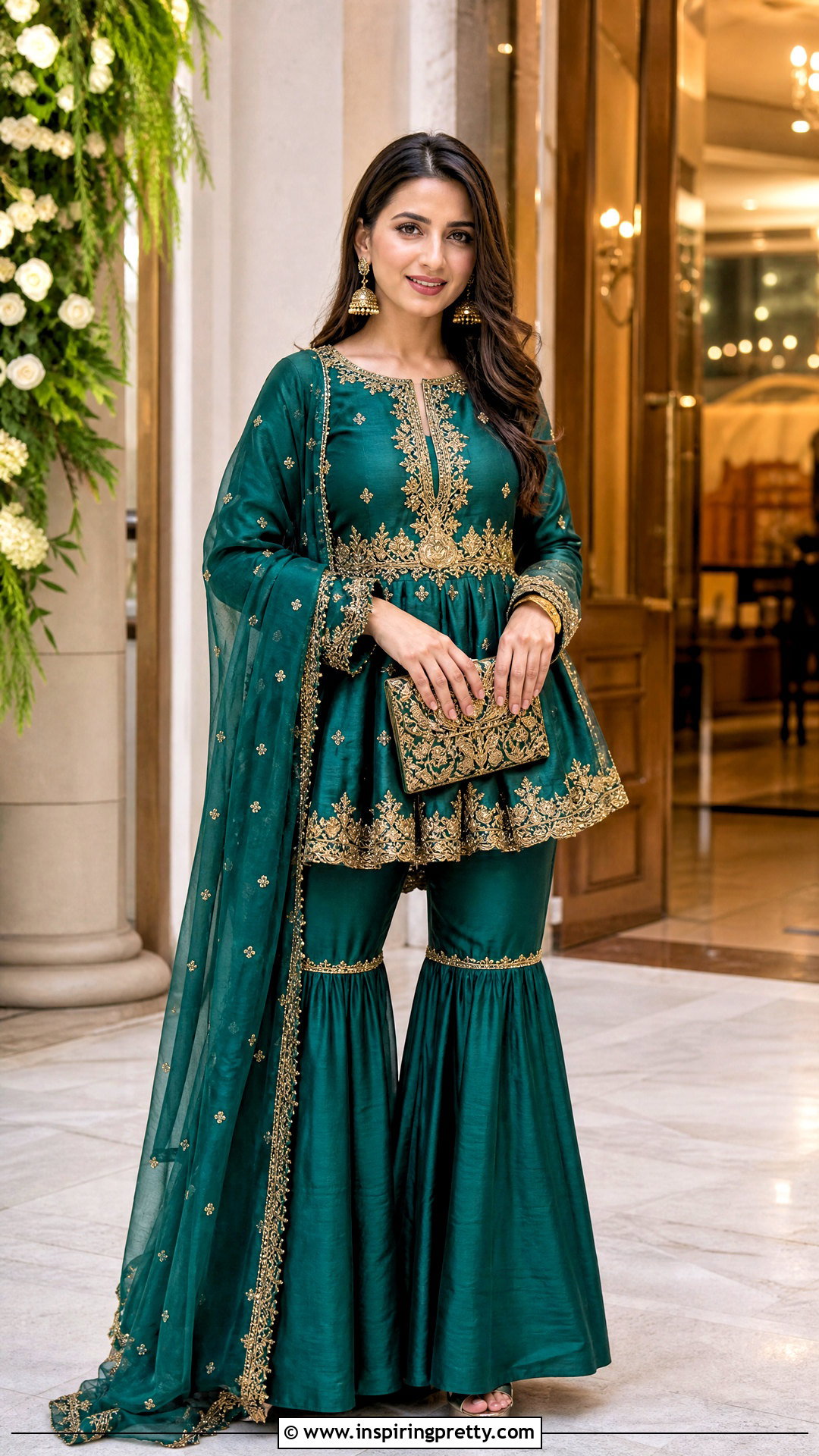 Emerald Green Peplum Top With Sharara - 50 peplum top with sharara outfit ideas
