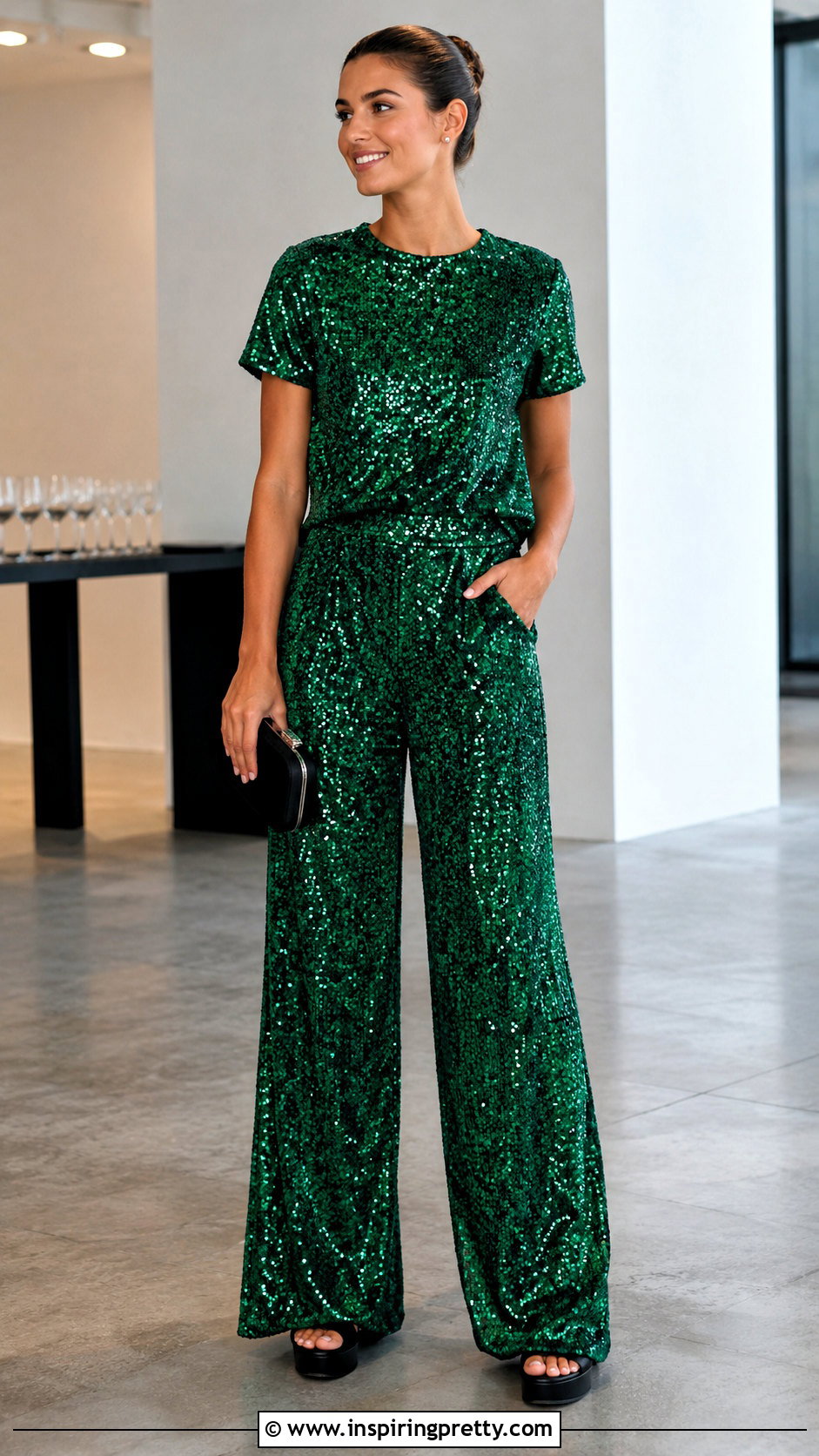Emerald Green Sequin Top With Matching Sequin Pants - 25 Emerald Green Sequin Top outfit ideas