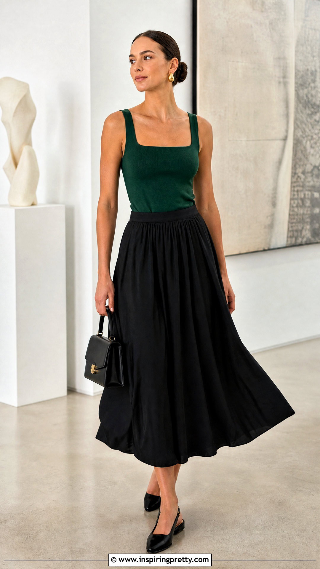 Emerald Green Tank Top With Black Midi Skirt - 20 Tank Top Color Options