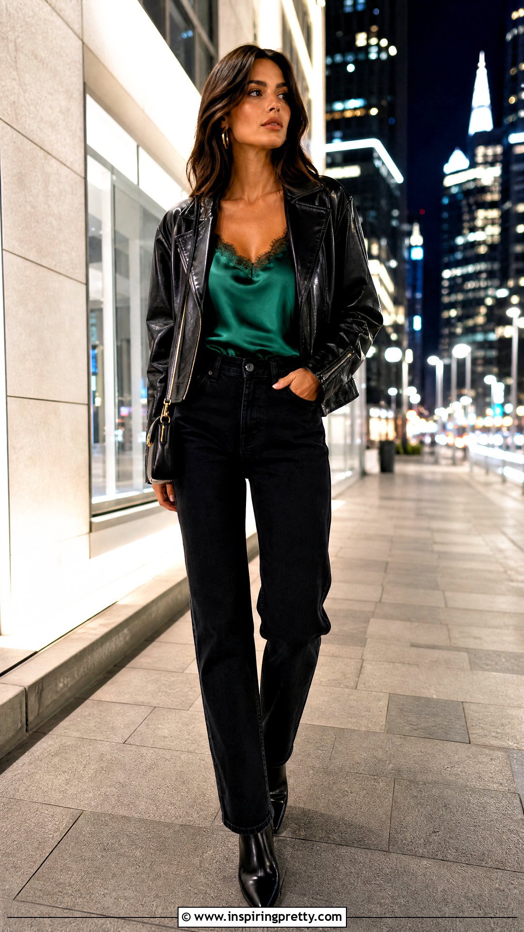 Emerald Green Top With Black Leather Jacket - 50 emerald green top outfit ideas