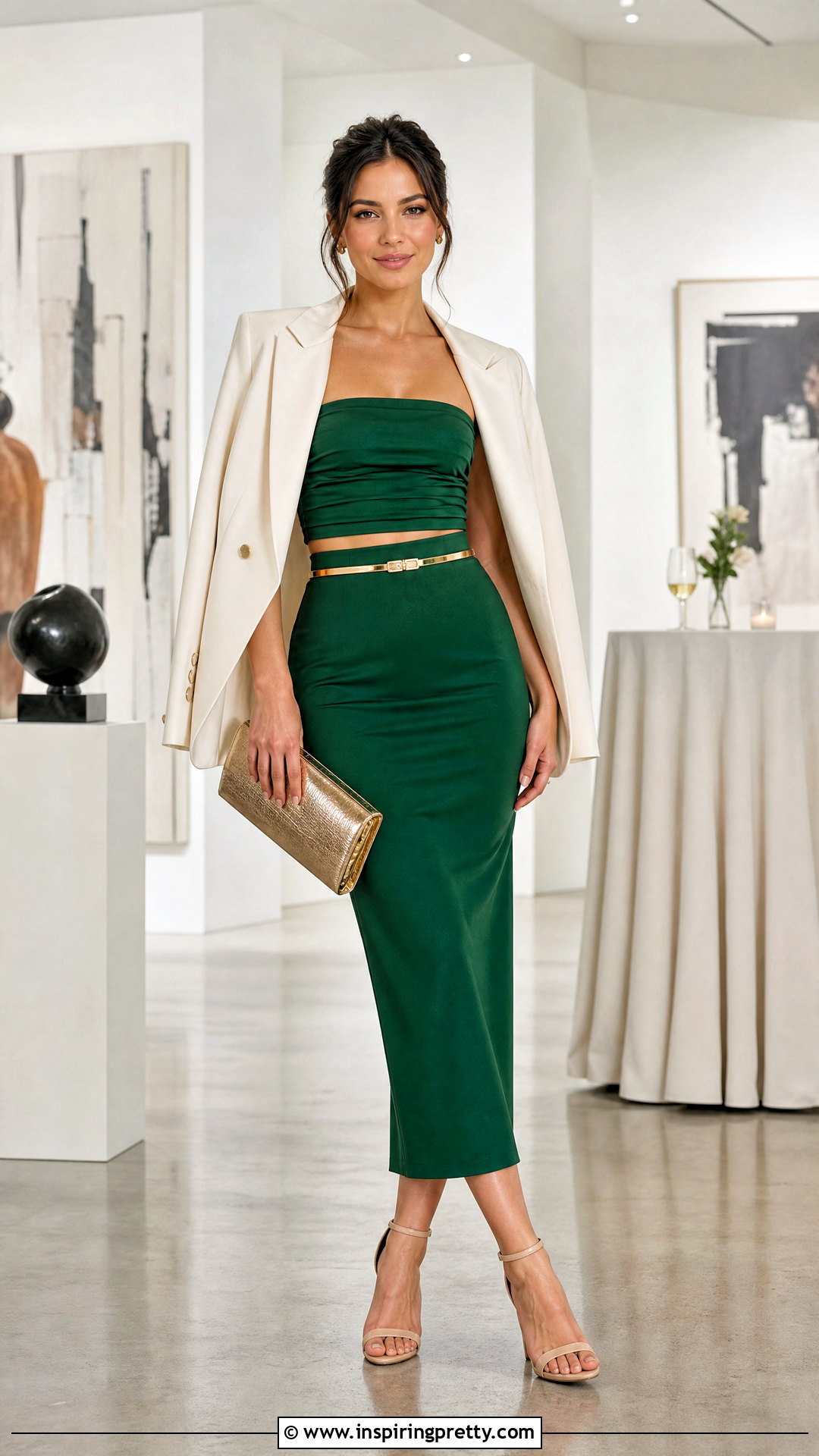 Emerald Green Tube Top With Matching Midi Skirt - 25 Emerald Green Tube Top outfit ideas