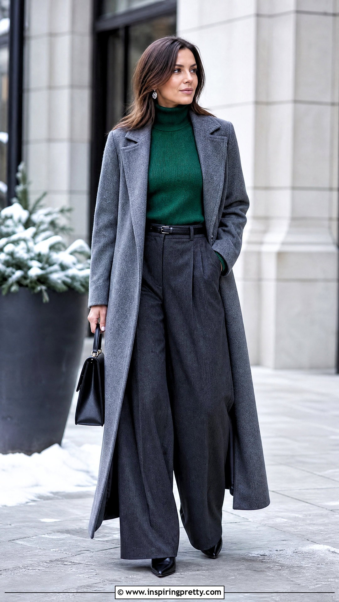 Emerald Green Turtleneck With Gray Pants - 50 emerald green top outfit ideas