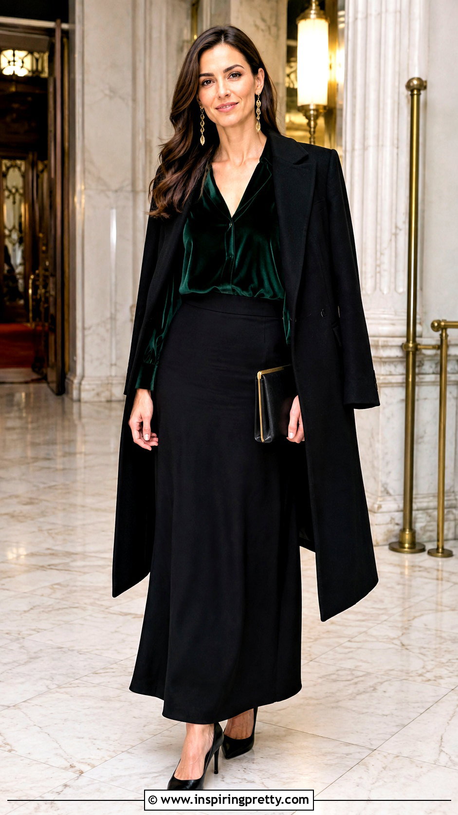 Emerald Green Velvet Top With Black Maxi Skirt - 25 emerald green velvet top outfit ideas