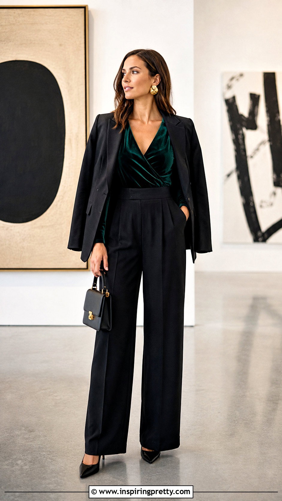 Emerald Green Velvet Top With Black Wide Leg Pants - 25 emerald green velvet top outfit ideas