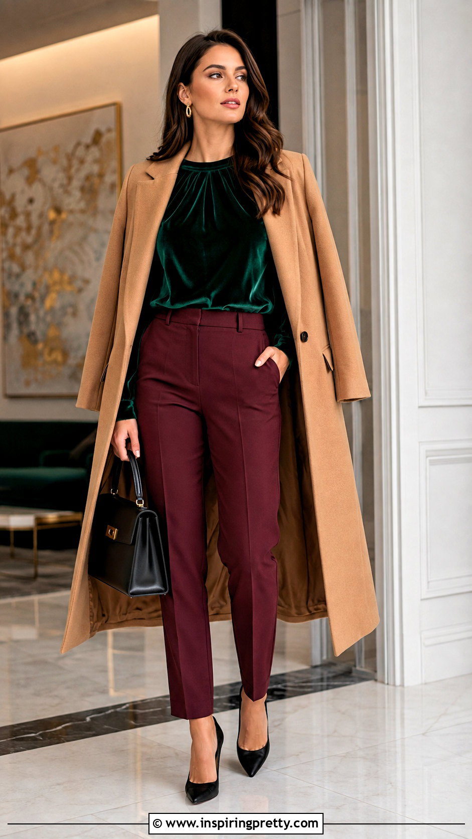 Emerald Green Velvet Top With Burgundy Trousers - 25 emerald green velvet top outfit ideas