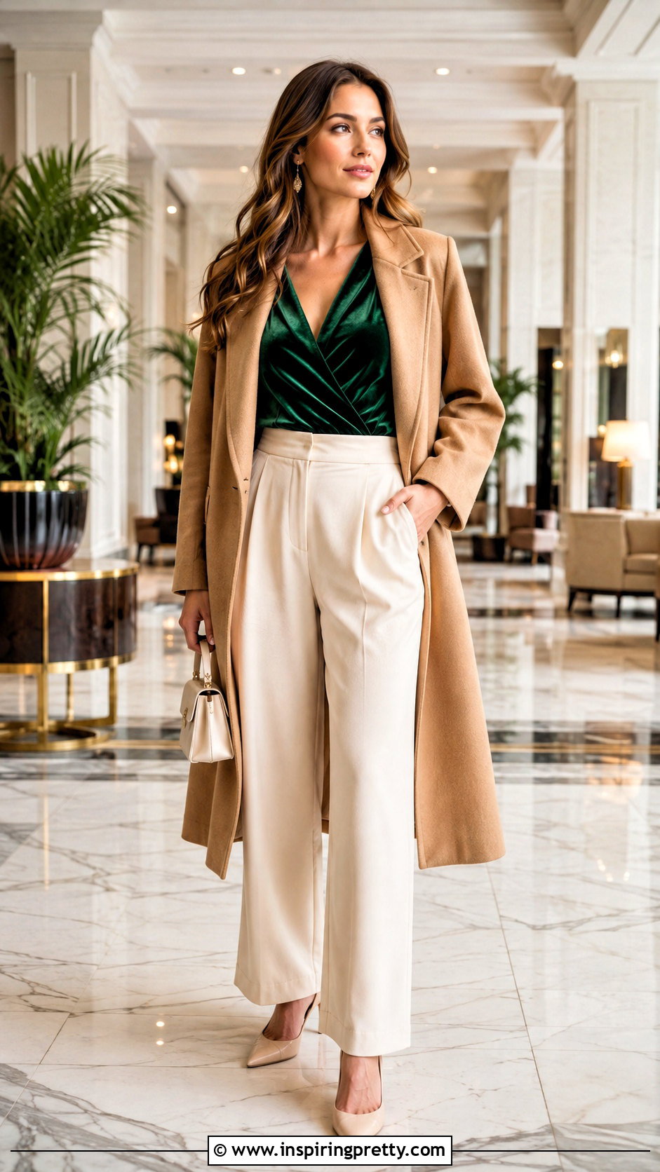 Emerald Green Velvet Top With Cream Trousers - 25 emerald green velvet top outfit ideas