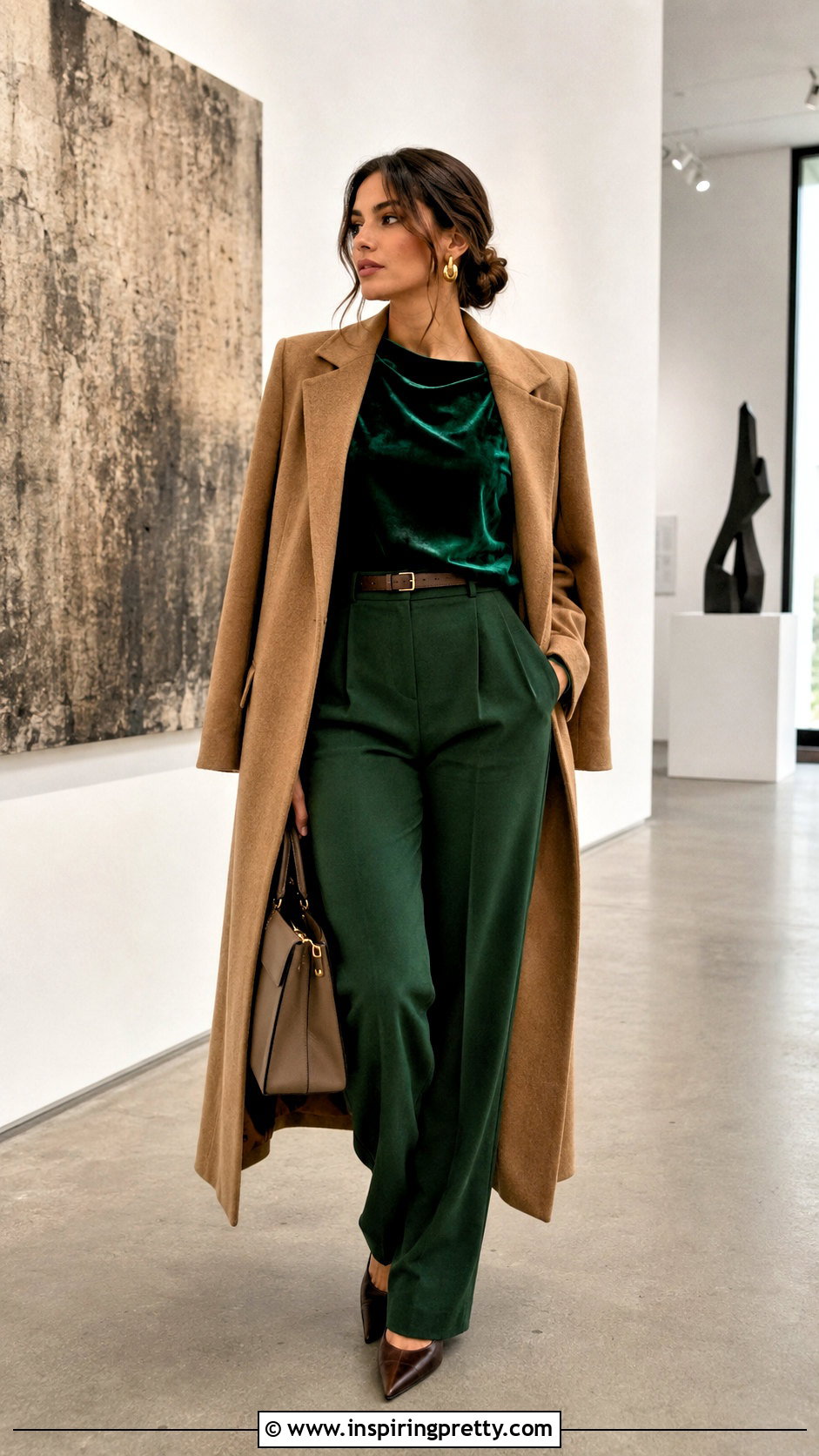 Emerald Green Velvet Top With Monochrome Green Pants - 25 emerald green velvet top outfit ideas