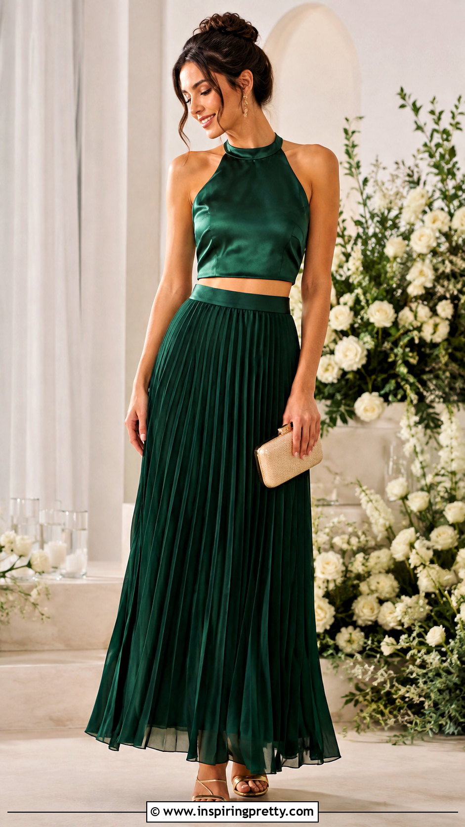Emerald Halter Crop Top Bridesmaid Dress - 25 Crop Top Bridesmaid Dress outfit ideas