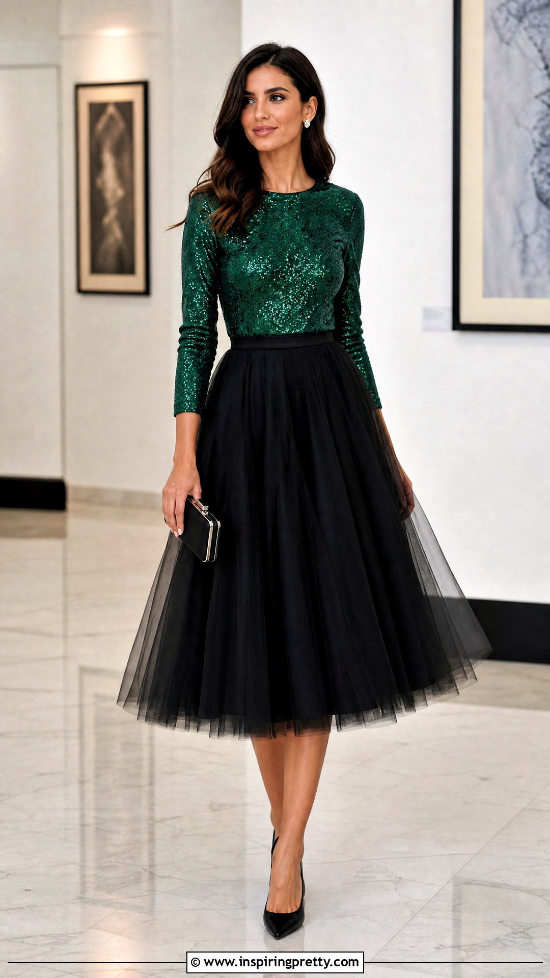 Emerald Sequin Top With Black Tulle Skirt - 20 emerald sequin top outfit ideas