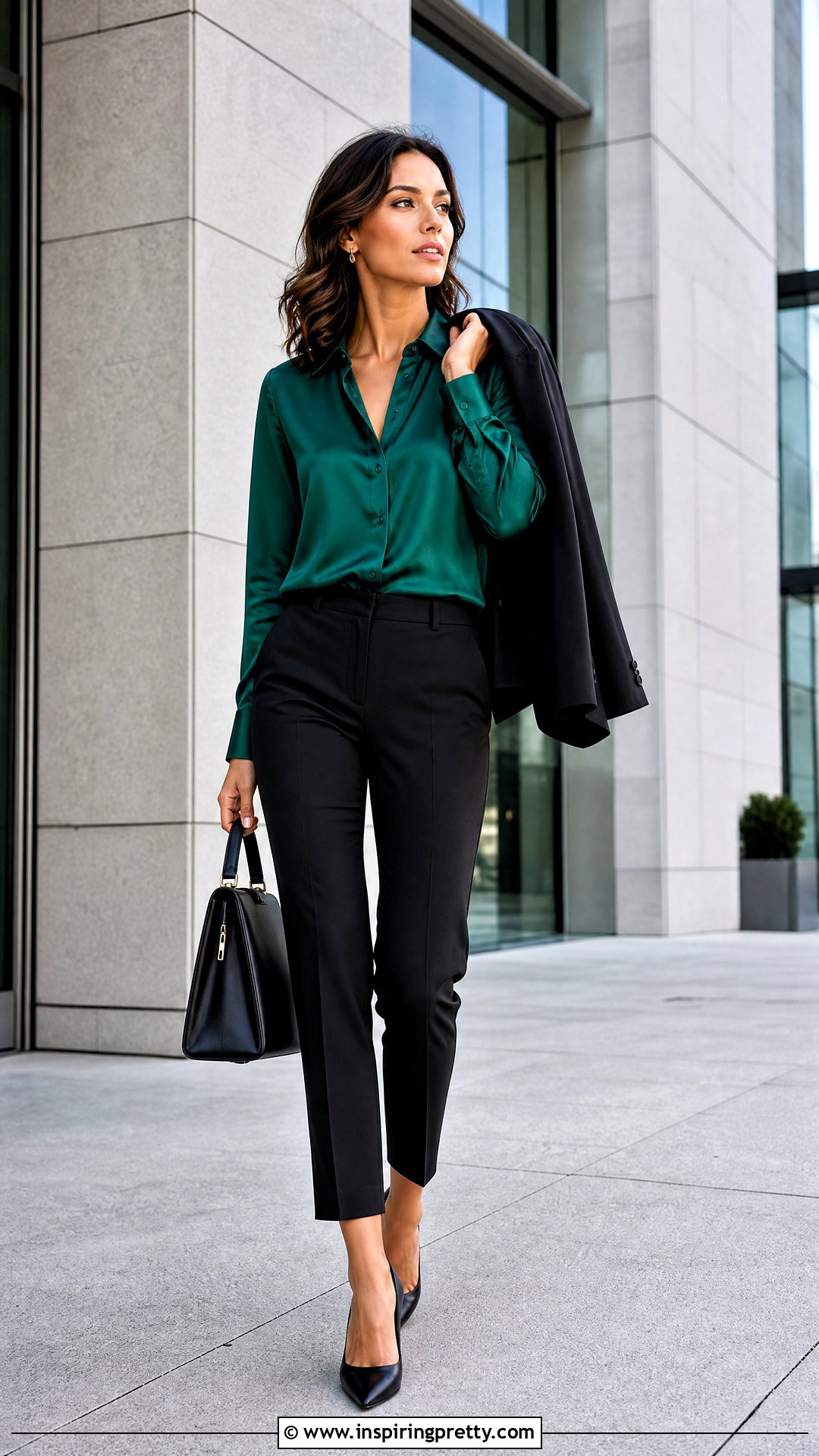 Emerald Silk Blouse With Black Trousers - 50 silk tops blouses