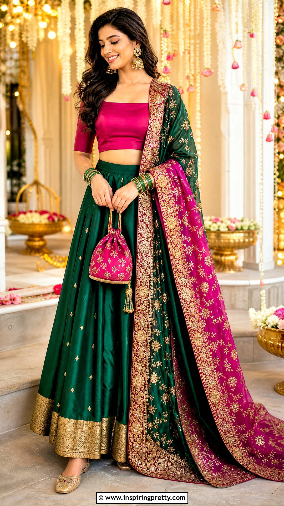 Emerald Skirt With Pink Blouse - 50 skirt top indian outfit traditional ideas