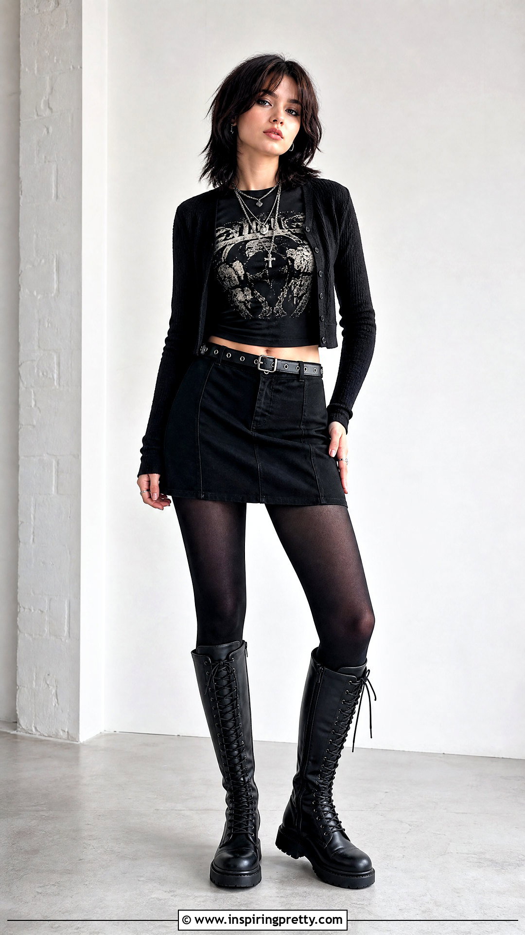 Emo Baby Tee With Black Mini Skirt - 20 emo tops women