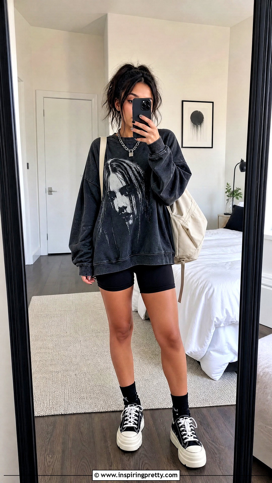 Emo Graphic Sweatshirt With Biker Shorts - 20 emo tops women