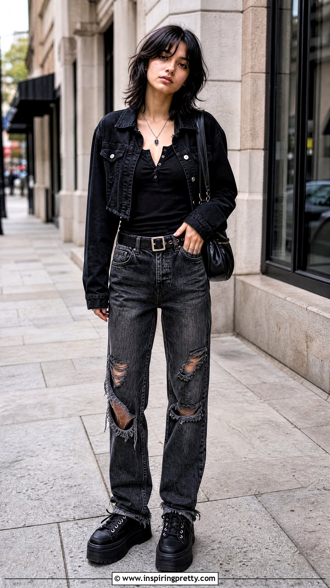 Emo Henley Top With Ripped Jeans - 20 emo tops women