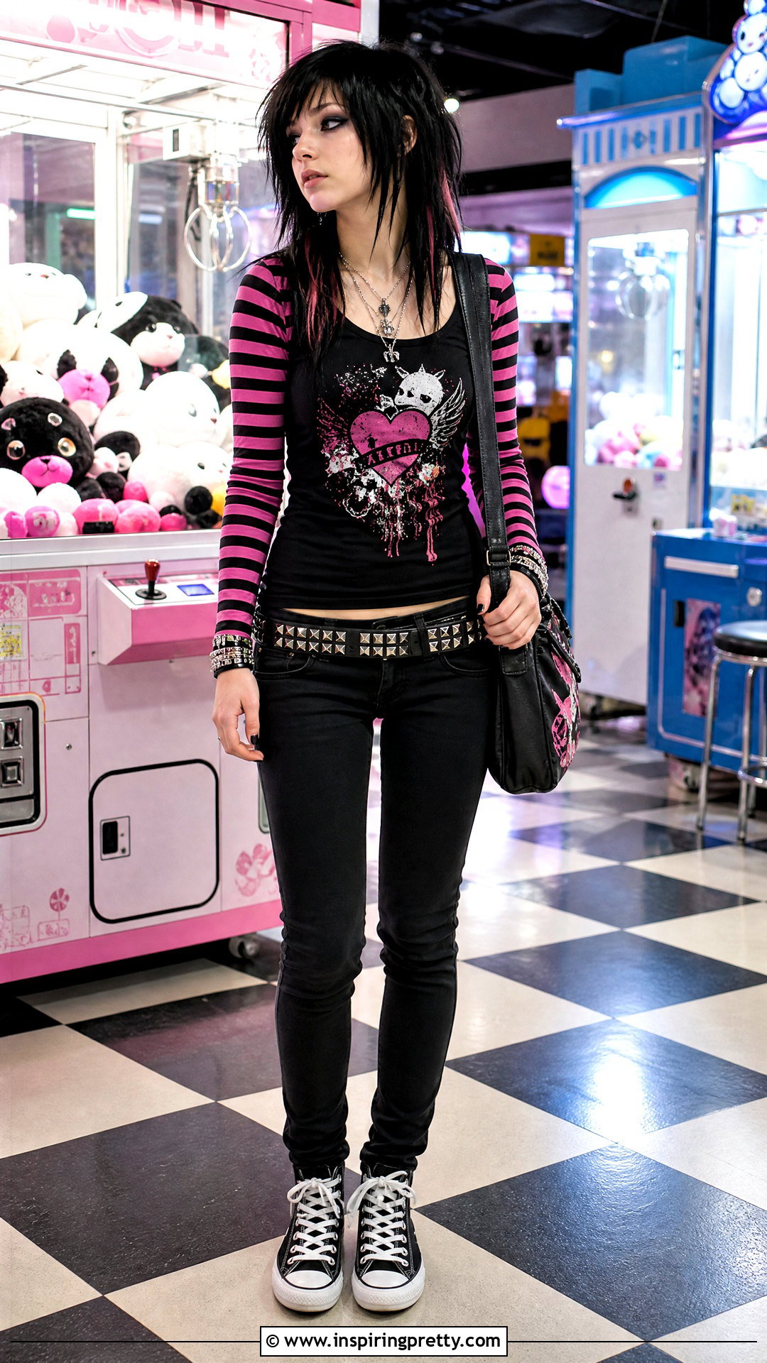 Emo Y K Tank Top With Striped Sleeves And Skinny Jeans - 50 y2k tank top outfit ideas