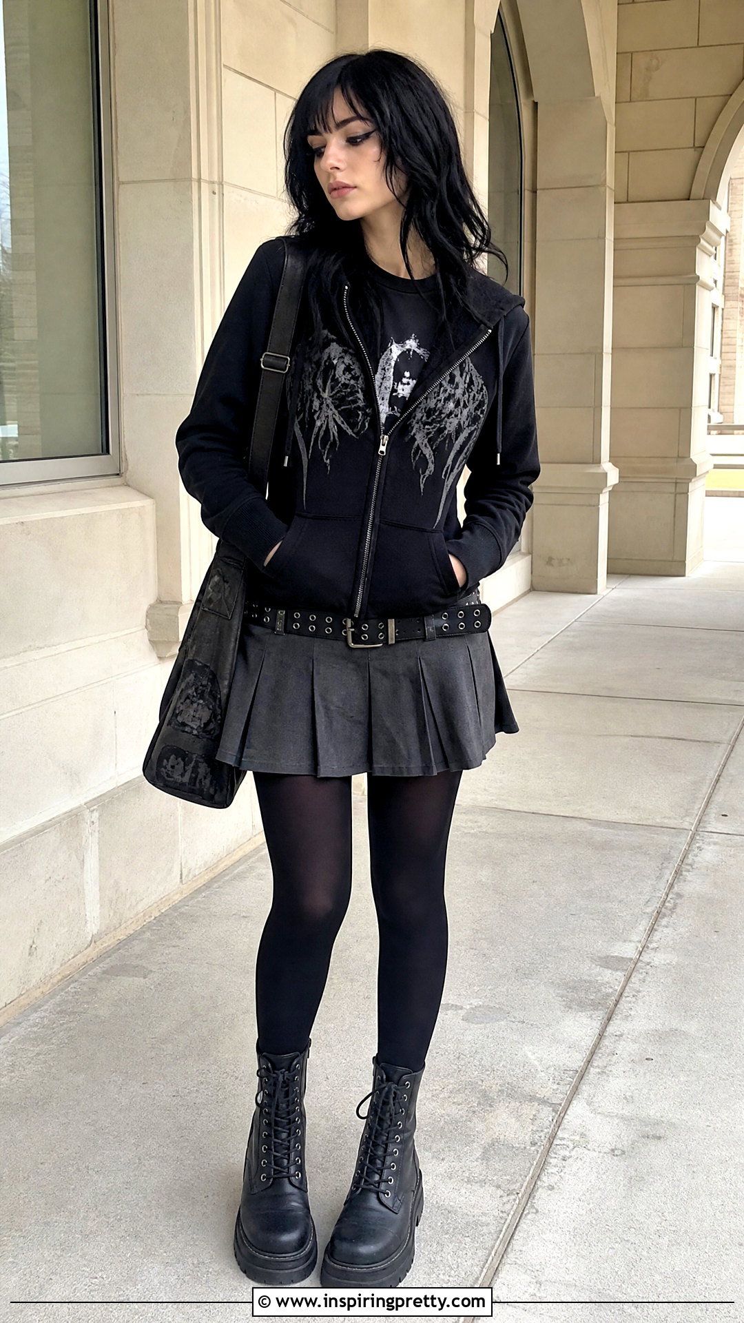 Emo Zip Hoodie With Pleated Skirt - 20 emo tops women