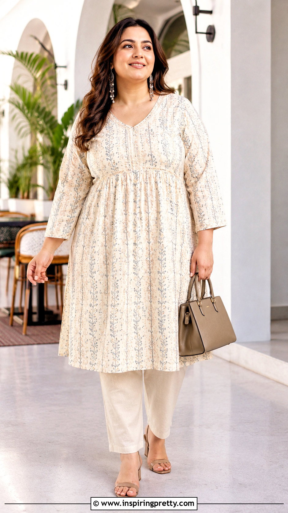Empire Waist Kurti Top With Straight Pants - 50 kurti top designs for women