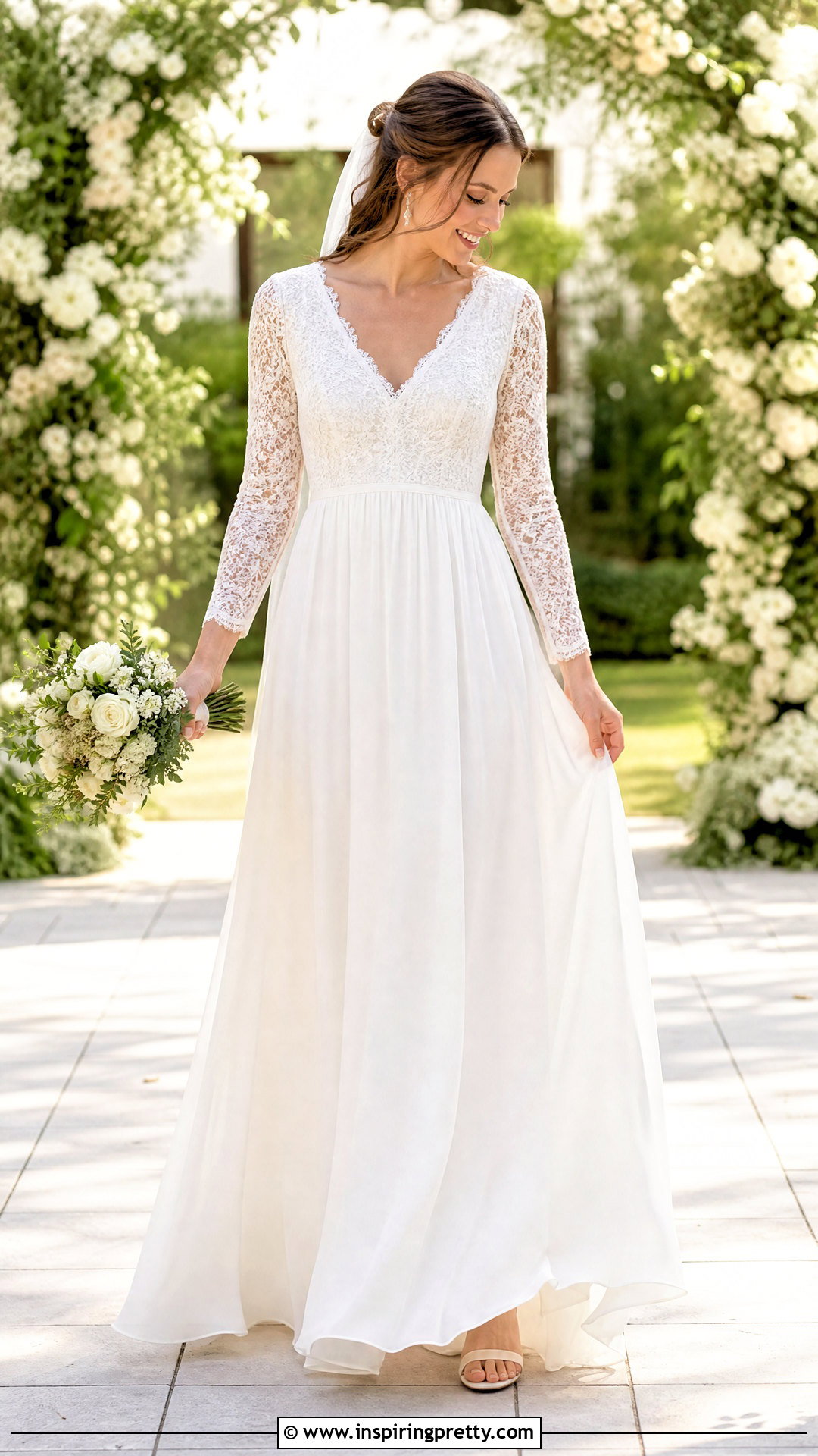 Empire Waist Lace Top Wedding Dress - 25 lace top flowy bottom wedding dress outfit ideas