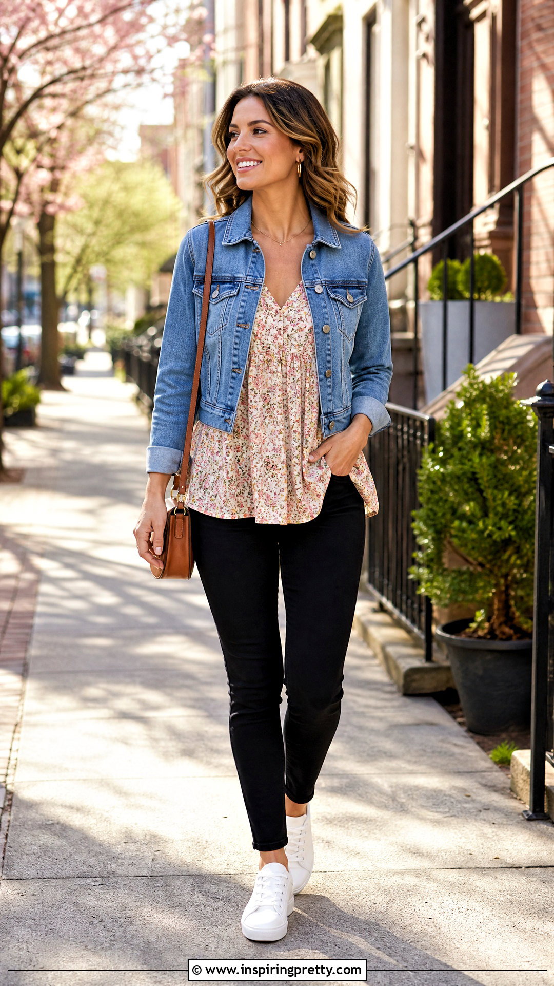 Empire Waist Top With A Denim Jacket - 50 empire waist top outfit ideas