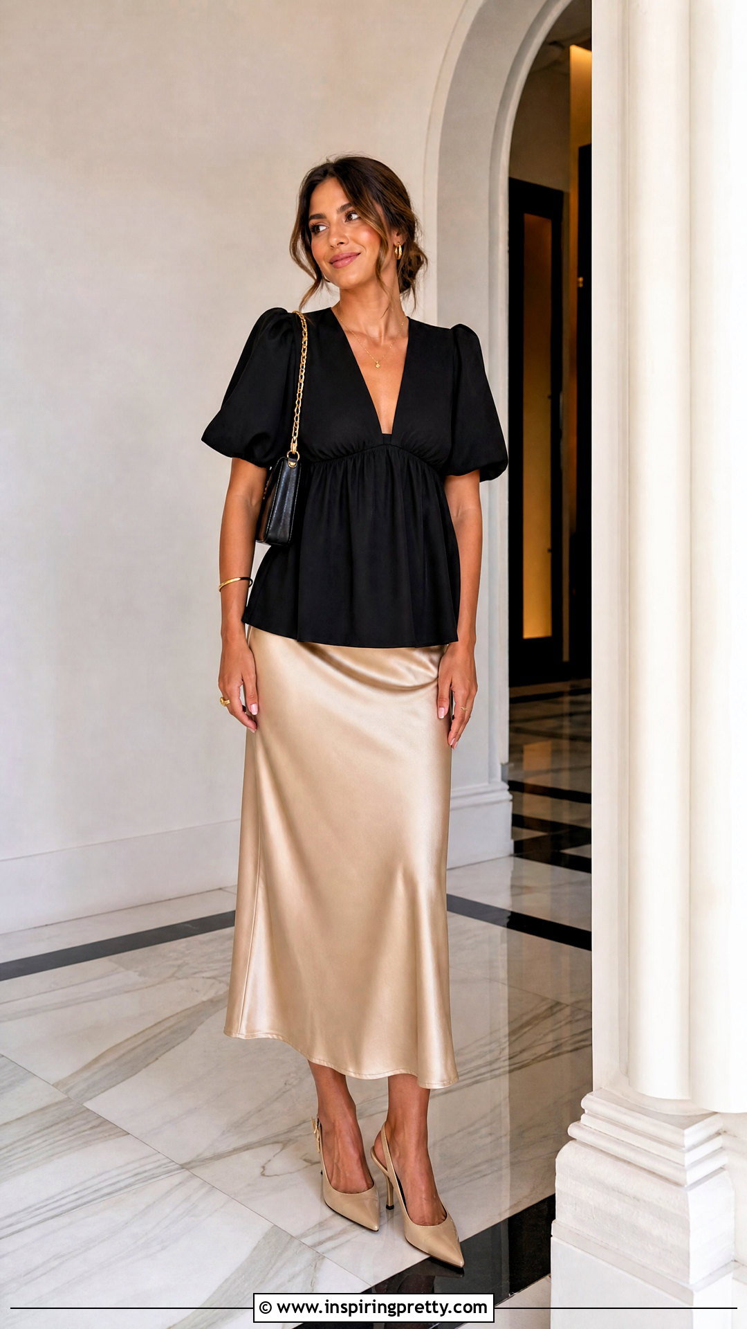 Empire Waist Top With A Satin Midi Skirt - 50 empire waist top outfit ideas