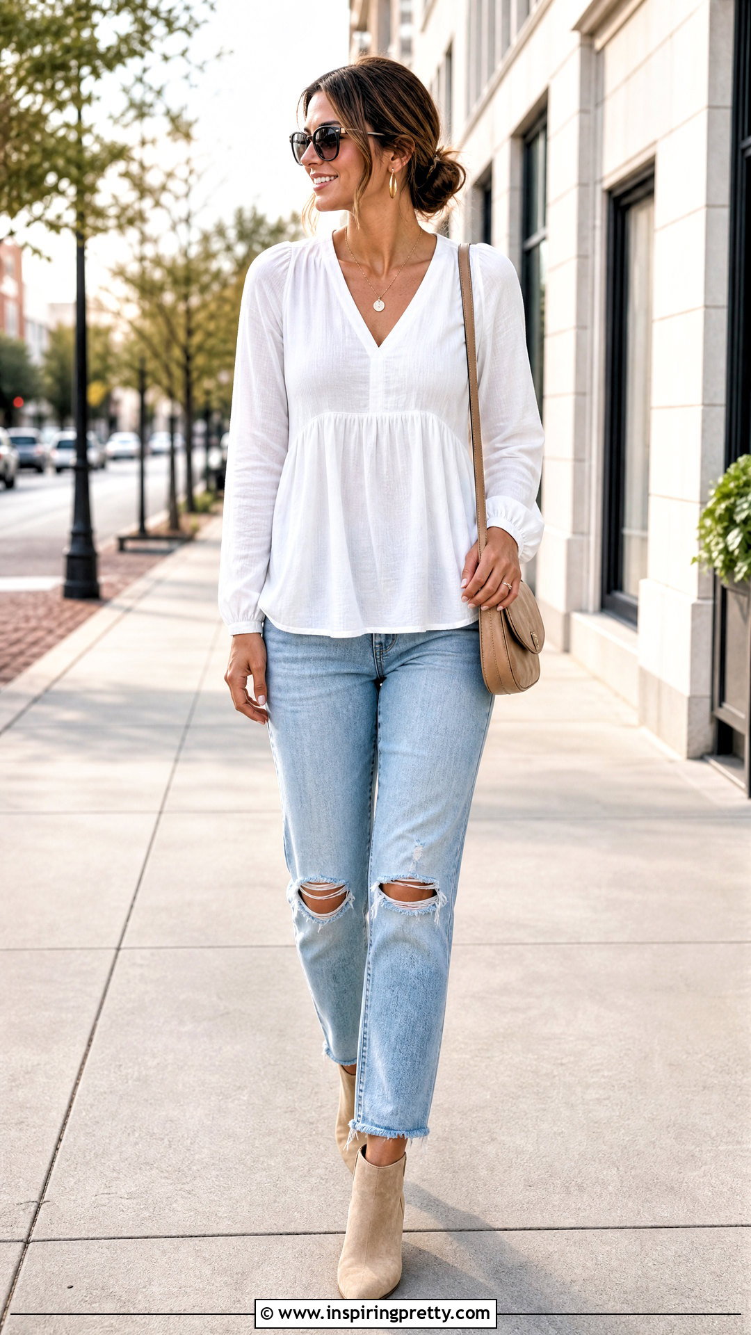 Empire Waist Top With Distressed Jeans - 50 empire waist top outfit ideas