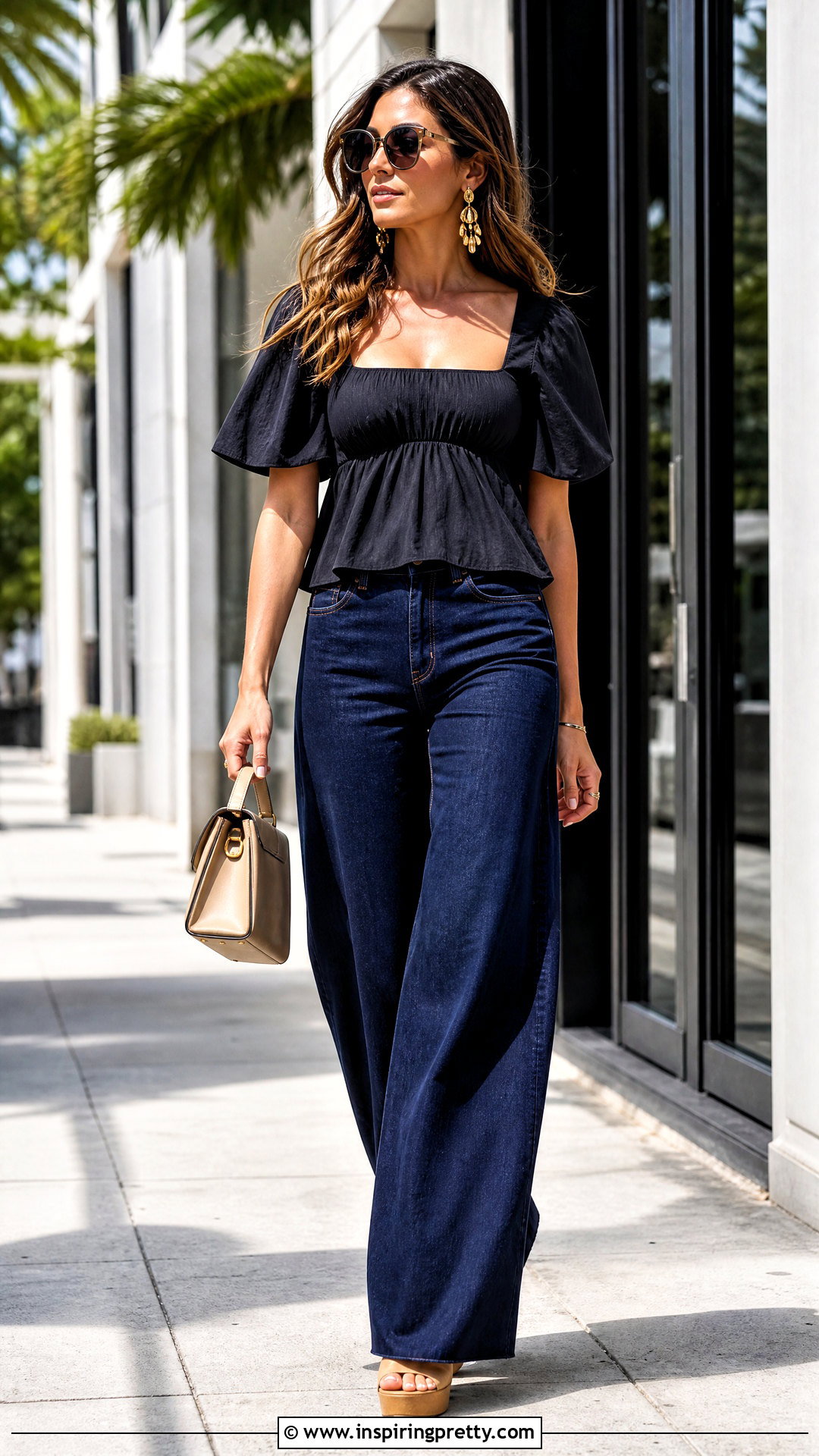 Empire Waist Top With Wide Leg Jeans - 50 empire waist top outfit ideas