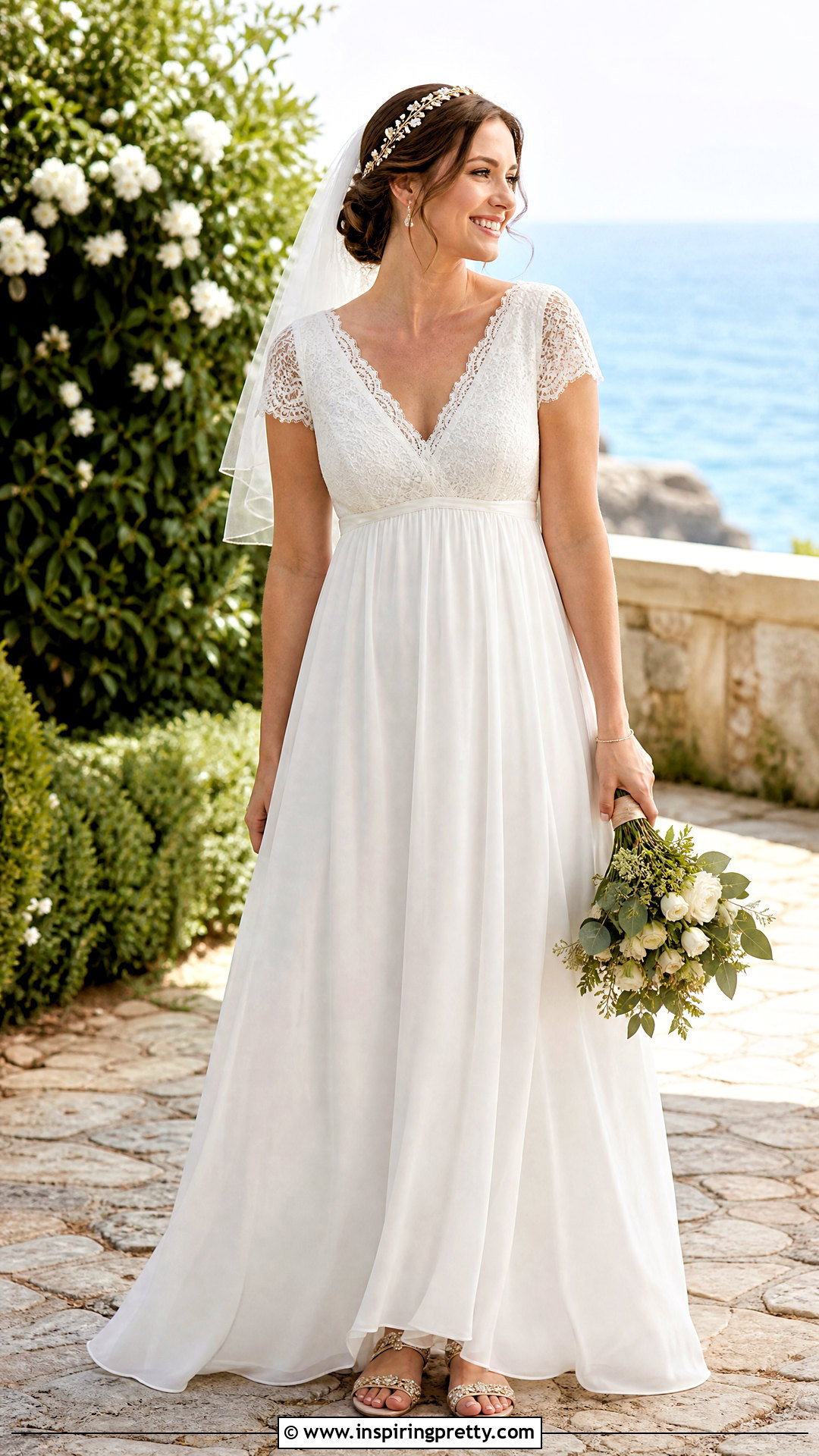 Empire Waist Wedding Dress With Lace Top And Chiffon Skirt - 25 Wedding Dresses Lace Top Plain Skirts