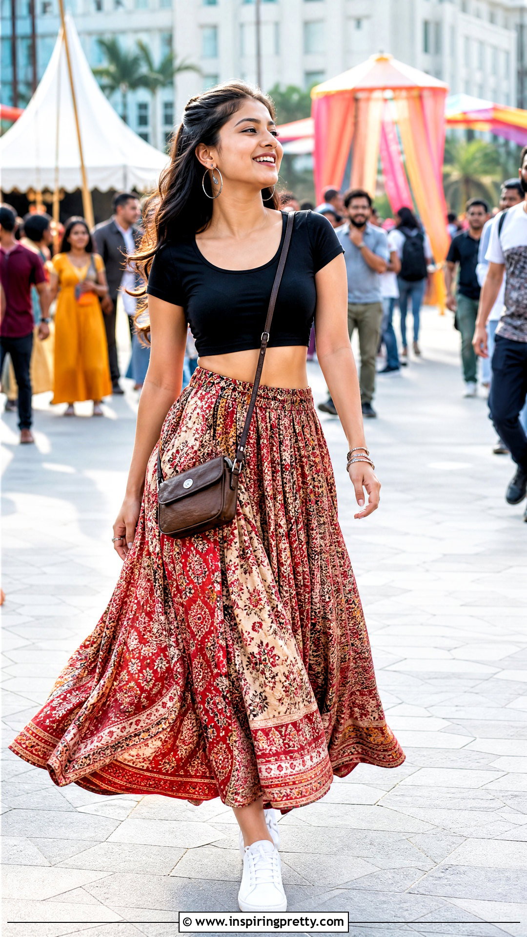 Ethnic Skirt And Crop Top With Sneakers Outfit - 50 ethnic skirt and top outfit ideas