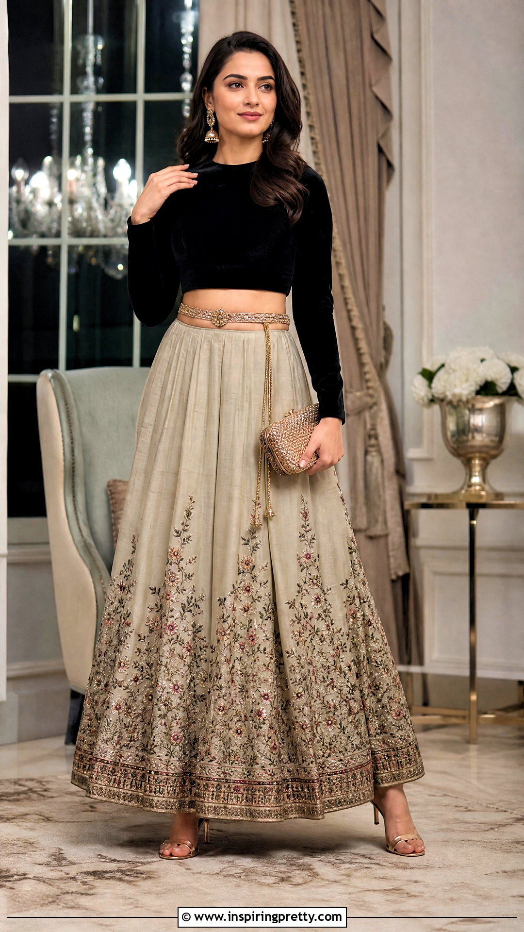 Ethnic Skirt And Full Sleeve Crop Top Outfit - 50 ethnic skirt and top outfit ideas
