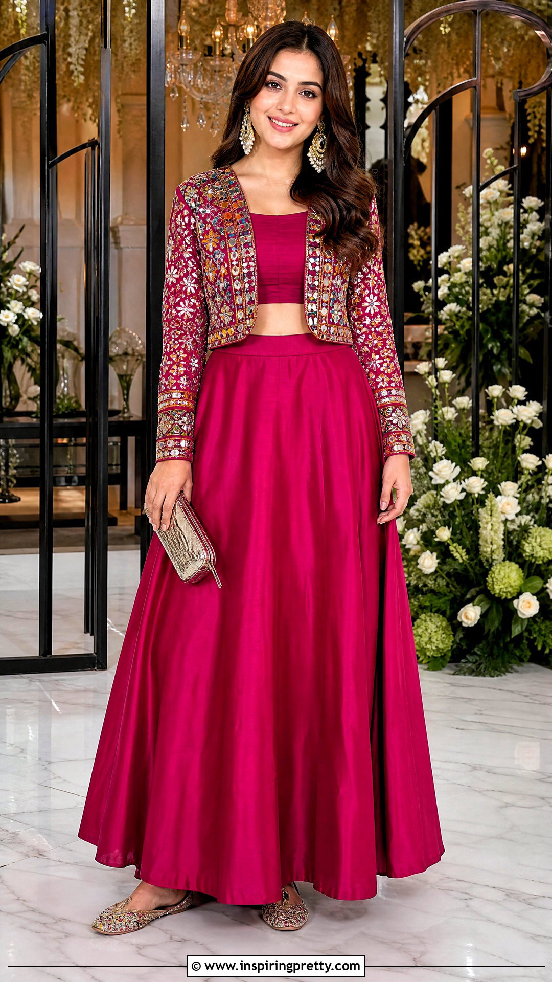 Ethnic Skirt With Embroidered Jacket Top - 50 skirt top indian outfit traditional ideas