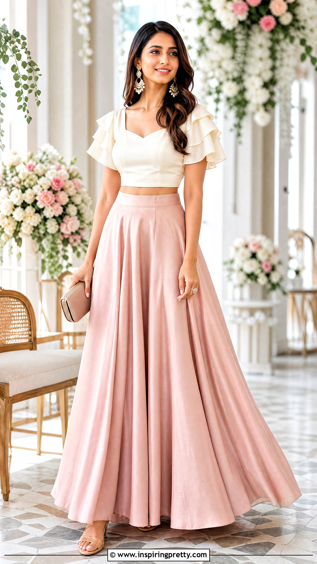 Ethnic Skirt With Ruffle Sleeve Blouse - 50 skirt top indian outfit traditional ideas