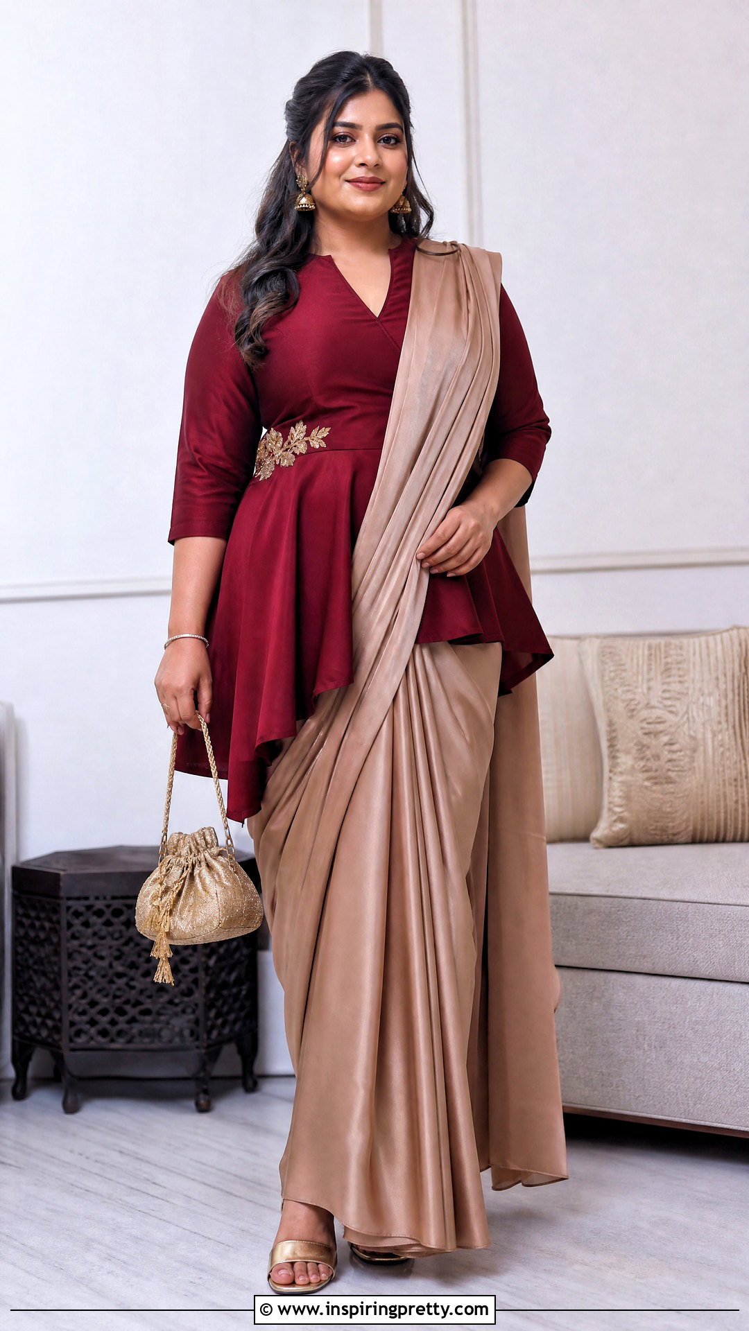 Extended Peplum Top With Soft Silk Saree - 20 peplum top with saree outfit ideas