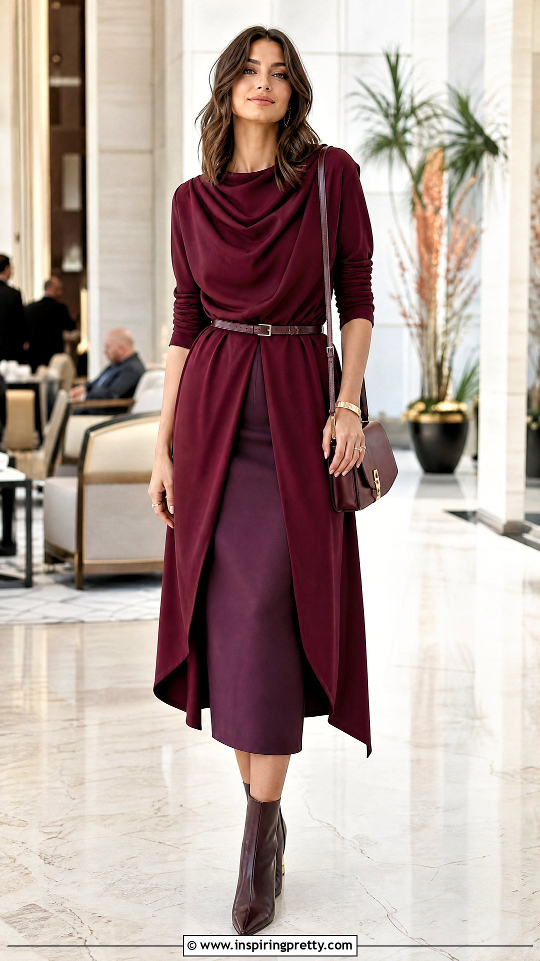 Extra Long Tunic Top With Pencil Midi Skirt - 20 extra long tunic tops outfit ideas