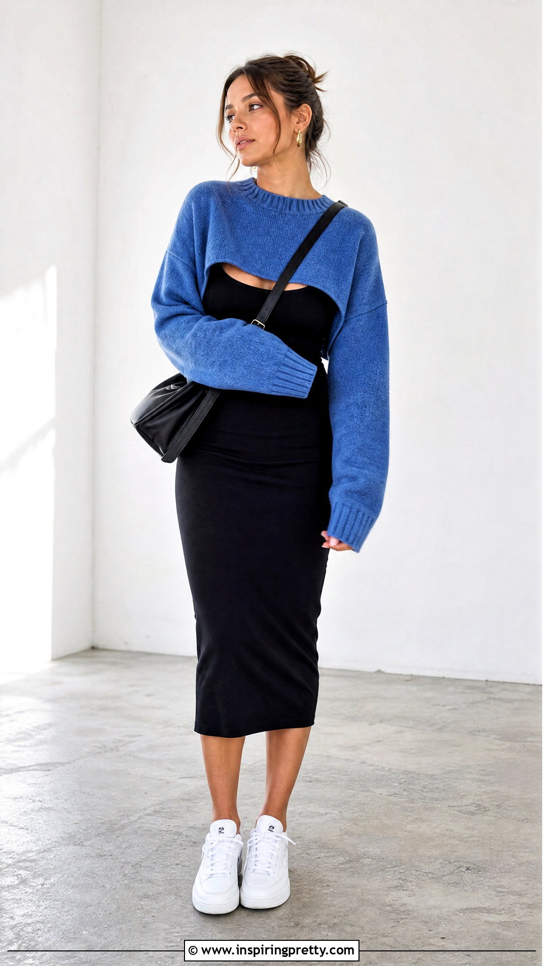Extremely Cropped Top Over A Fitted Midi Dress - 25 Extremely Cropped Top outfit ideas