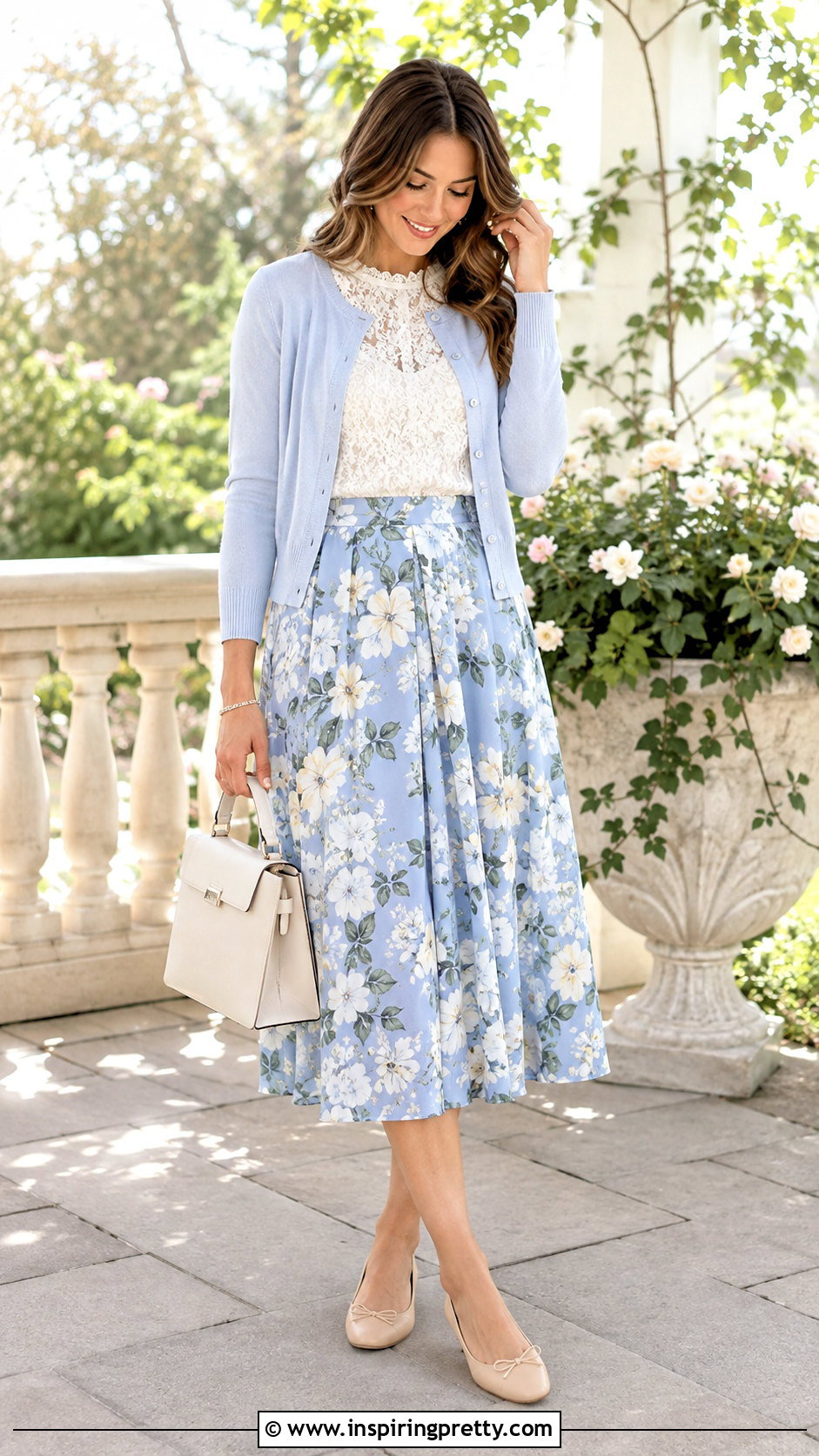 Eyelash Lace Top With A Floral Midi Skirt - 25 Eyelash Lace Top outfit ideas