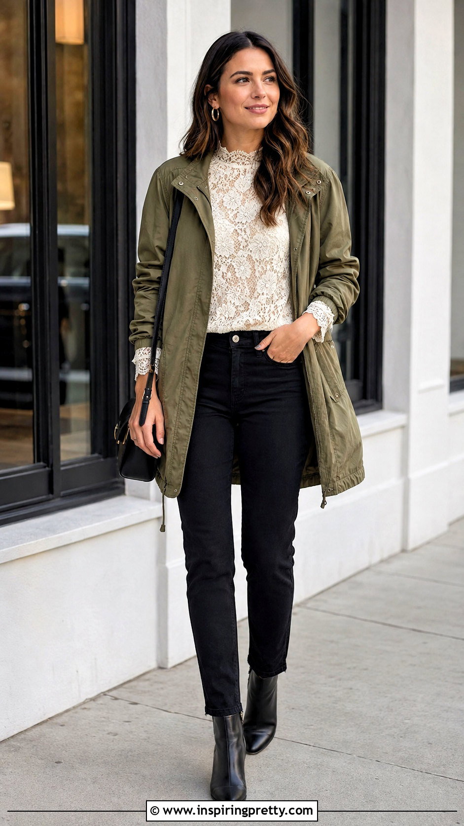Eyelash Lace Top With A Utility Jacket And Black Jeans - 25 Eyelash Lace Top outfit ideas