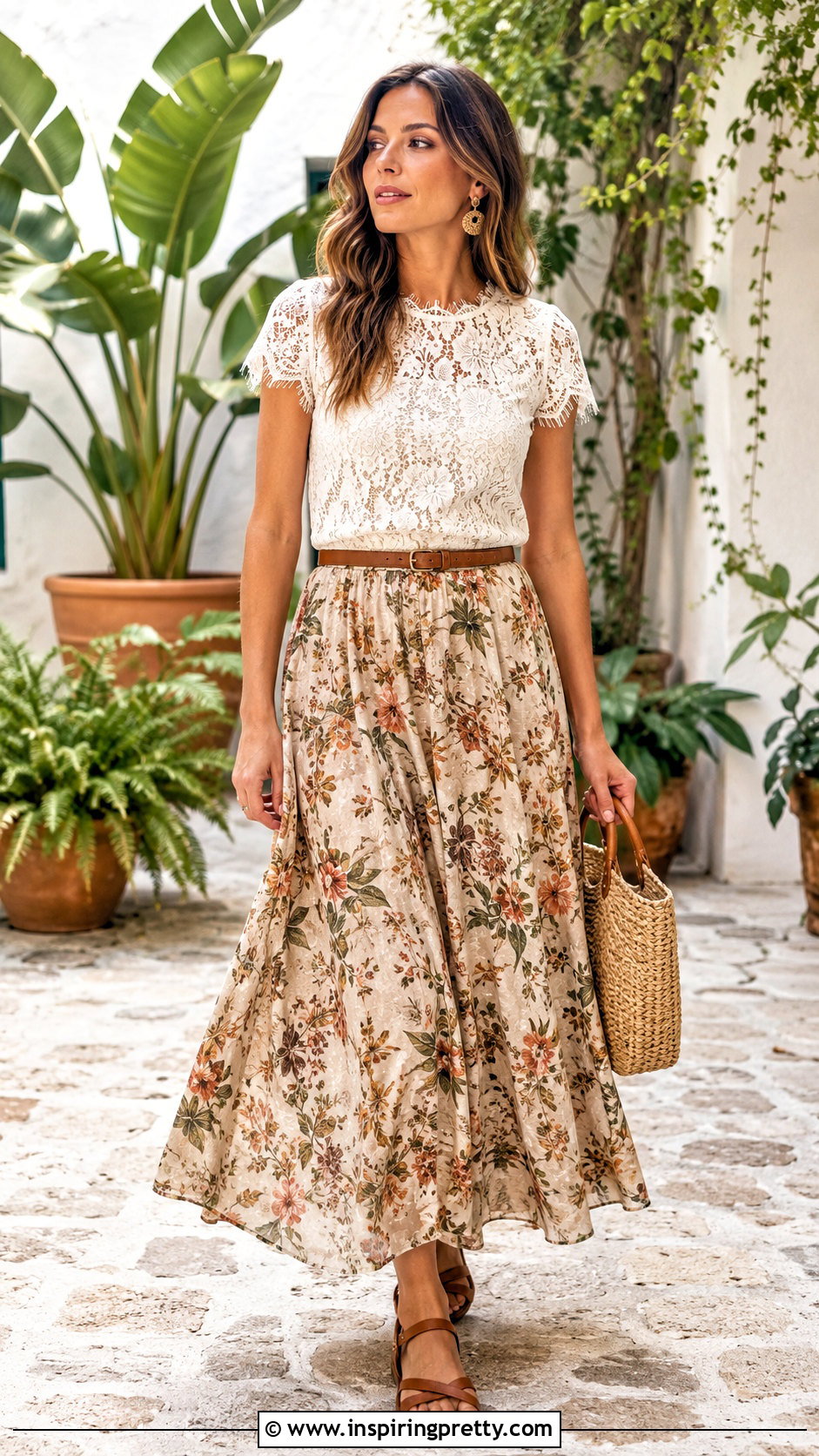 Eyelash Lace Top With High Waisted Maxi Skirt - 25 Eyelash Lace Top outfit ideas